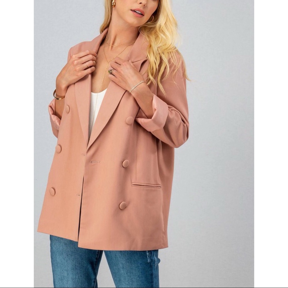 New Oversize Mauve pink button blazer jacket - Picture 5 of 8